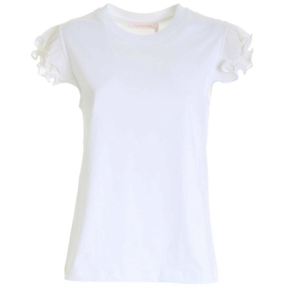 See by Chloe Womens Organza Ruffle-Sleeve Cotton T-Shirt Size XS Preppy Chic - Picture 2 of 9